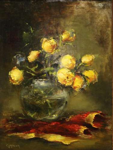 C.J. Masur Signed Floral Oil on Board Still Life.