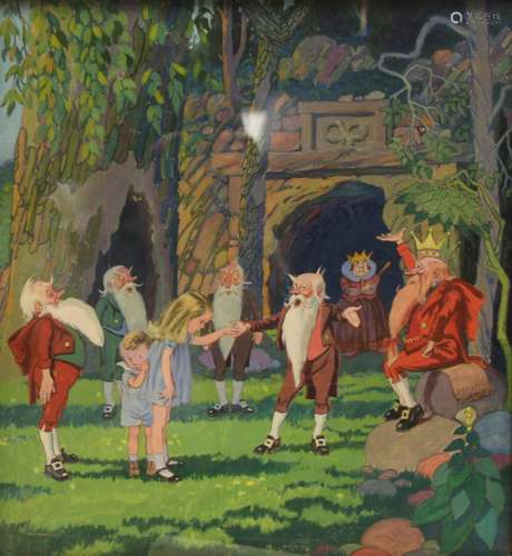 B Cory Kilvert Gouache on Board Fairytale Scene.