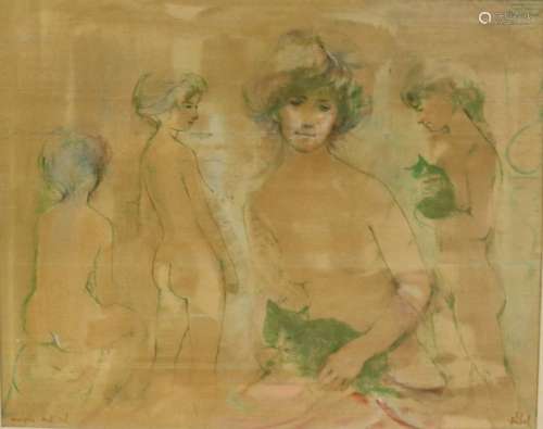 Edna Hibel Signed Conte Crayon and Oil on Silk