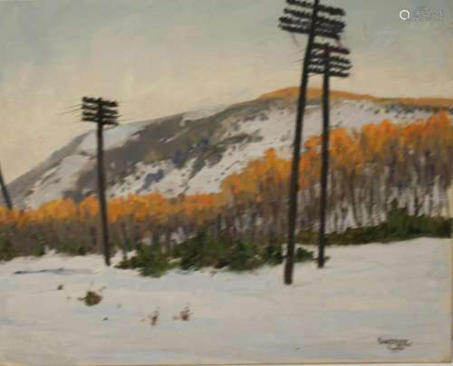 W.A. Drake Oil on Canvas Snowy Hill Landscape.