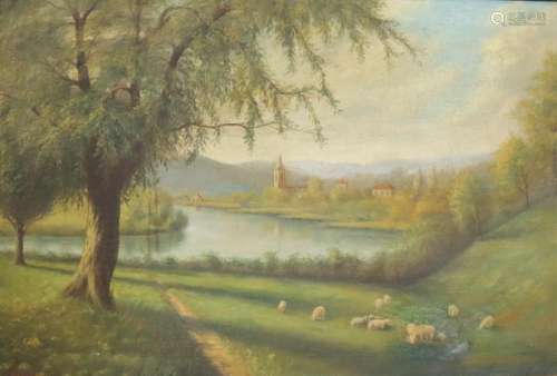 F Giovannetti Signed Oil on Canvas Sheep in Meadow