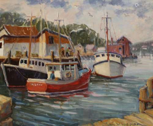 John W. Wagner Oil on Canvas Harbor Scene.