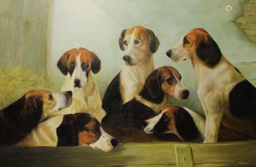 Jaime F Signed Oil on Canvas Dogs.