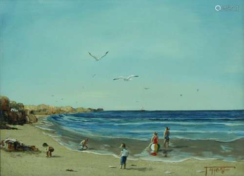 Taffe Signed Oil on Board Beach Scene.