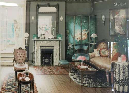 John P. O'Brien Signed Interior Scene Lithograph.