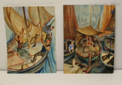 Pair of Mayer Winston Signed Watercolors.