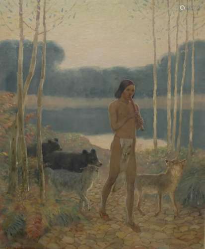 Signed Q. Ewdemino? Oil on Board Man with Animals