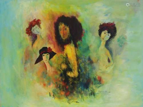 Michael Schreck Signed Oil on Canvas Four Female