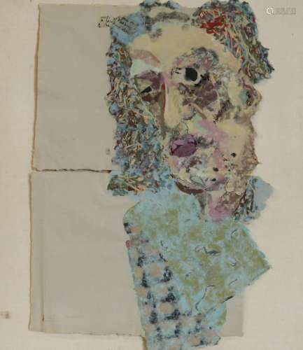 Apparently Unsigned Mixed Media Abstract Portrait.
