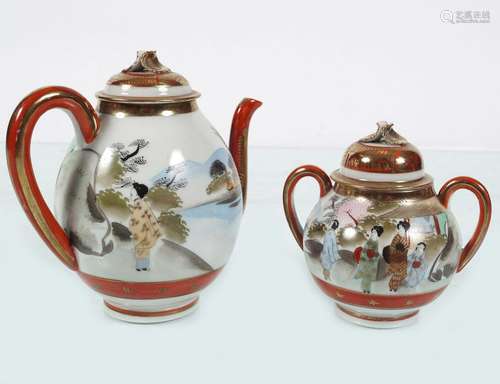 JAPANESE SATSUMA TEAPOT AND SUGAR BOWL