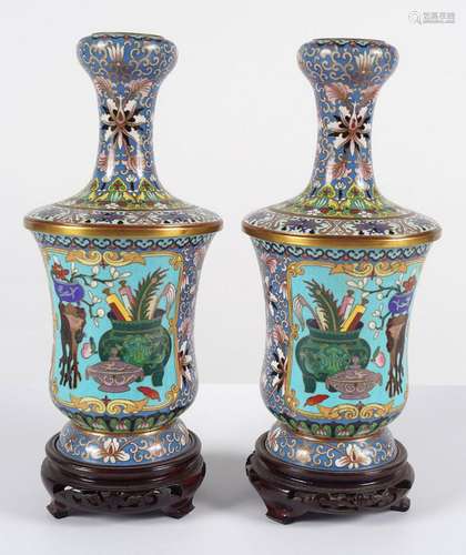 PAIR OF CHINESE CLOISONNE ENAMELLED VASES