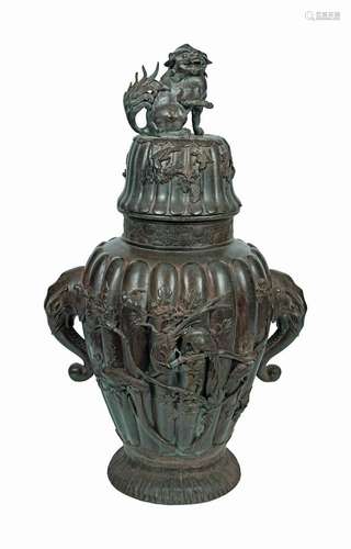 MONUMENTAL JAPANESE BRONZE URN AND COVER