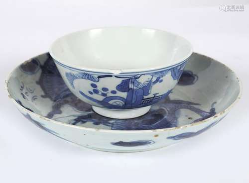 CHINESE BLUE AND WHITE DRAGON PLATE