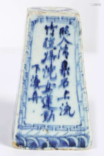 19TH-CENTURY CHINESE BLUE AND WHITE SCROLL WEIGHT