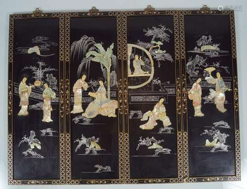 FOUR PIETRA DURA CHINESE PANELS