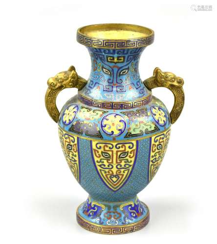 Chinese Archaistic Cloisonne Vase w/ Handle,19th C