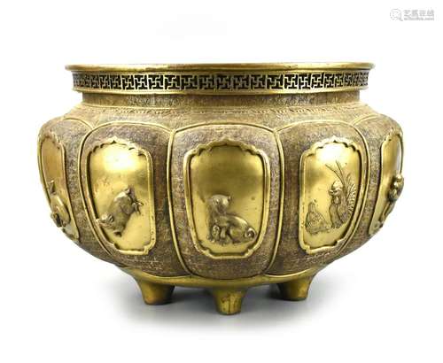 Asian Bronze Tripod Censer w/ 12 Zodiac, 18th C.