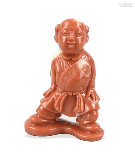 Chinese Coral Carving of Boy, Qing Dynasty