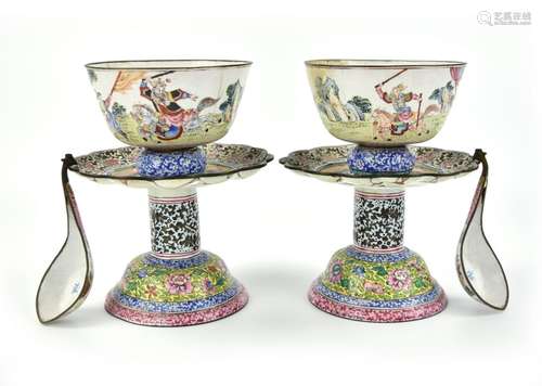 Pair Chinese Canton Enamel Stem Cup& Spoon,19th C.