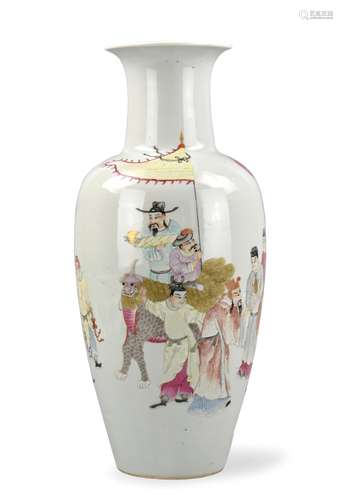 Chinese Famille Rose Guanyin Vase w/Figures, ROC P