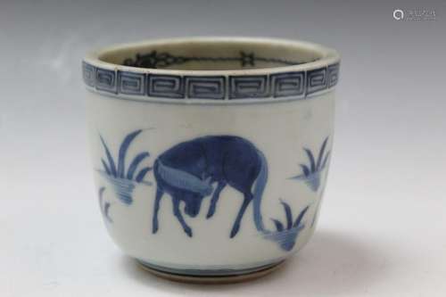 Japanese Blue and White Porcelain Cup with Cover