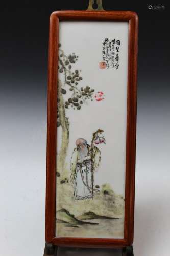 Framed Chinese Porcelain Plaque by Wang Qi (without