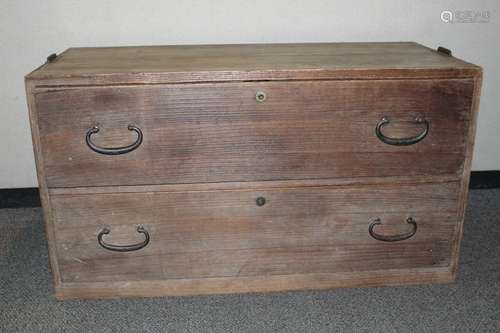 Old Japanese Wood Chest with Side Handles