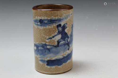 Chinese Crackle Glazed Blue and White Porcelain Brush