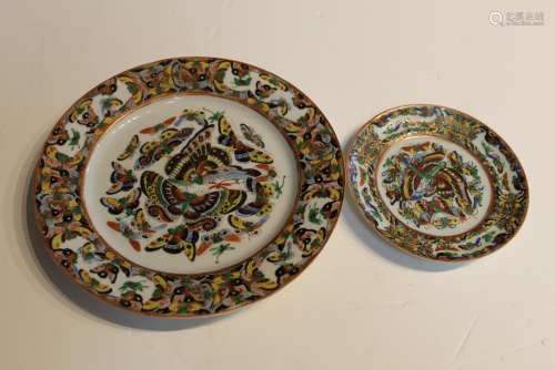 Two Chinese Export Butterfly Porcelain Dishes