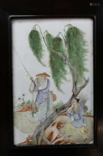 Framed Chinese Porcelain Plaque (without Stand)
