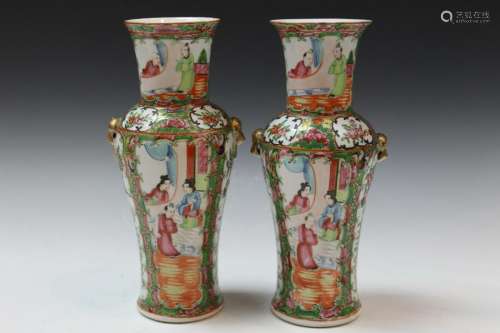 Pair of Chinese Rose Medallion Porcelain Vases