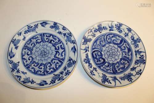 Pair of Chinese Blue and White Porcelain Dishes. Kangxi