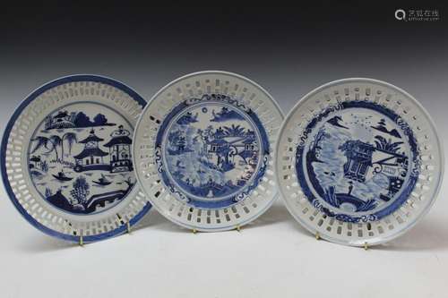 Three Chinese Blue and White Porcelain Dishes