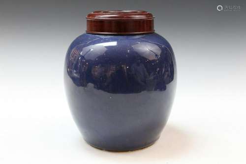 Chinese Powder Blue Porcelain Ginger Jar with a wooden