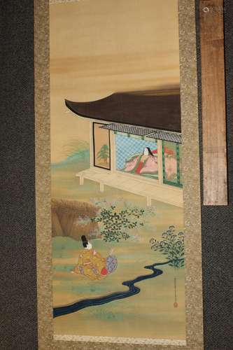 Japanese Scroll on Silk Signed Tosa Mitsuzane