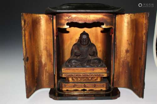 Japanese Wooden Shrine with Buddha