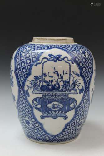 Chinese Blue and White Porcelain Jar, Kang Xi Period