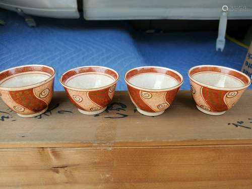 Four Japanese Kutani porcelain cups.