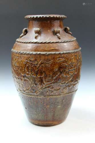 Large Chinese Brown Glazed Pottery Vessel