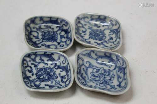 Four Small Blue and White Dishes