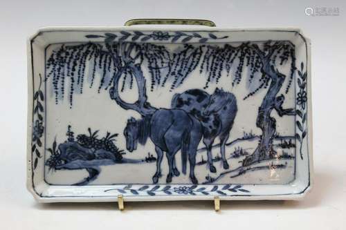 Chinese Blue and White Rectangular Shaped Dish