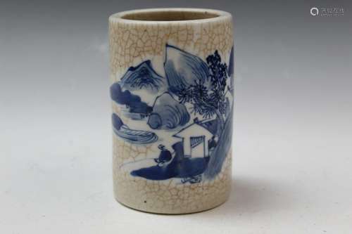 Chinese Crackle Glazed Blue and White Porcelain Brush