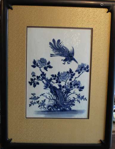 Framed Chinese Blue and White Porcelain Plaque