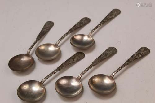 Set of Six Chinese Silver Spoons with Makers Mark
