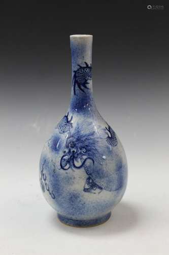 Chinese Blue and White Dragon Vase with a Ming Mark