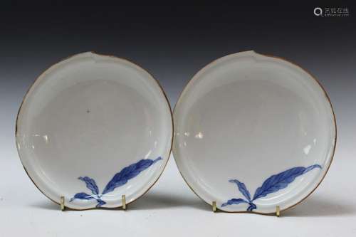 Pair of Japanese Peach Shaped Blue and White Dishes