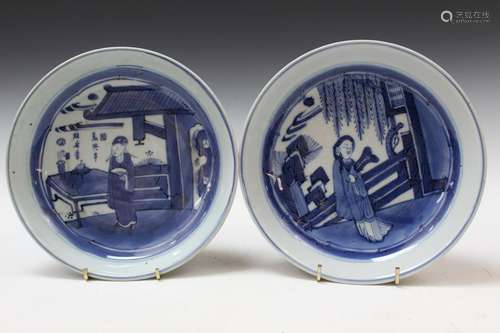 Pair of Chinese Blue and White Porcelain Plates