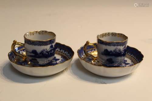 Pair of Chinese Export Blue and White Cups and Saucers