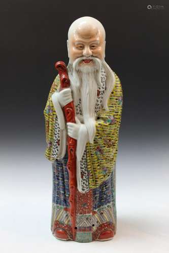 Large Chinese Famille Rose Porcelain Statue of Shoulao