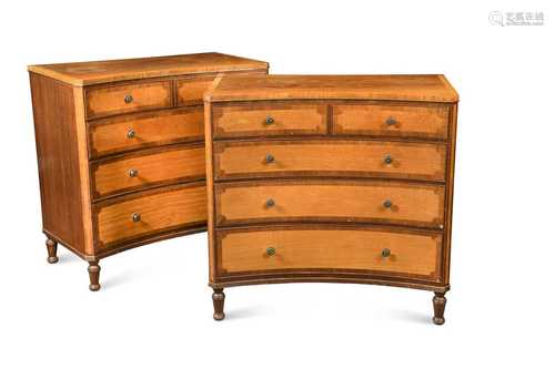 A pair of George III style mahogany and satinwood banded che...